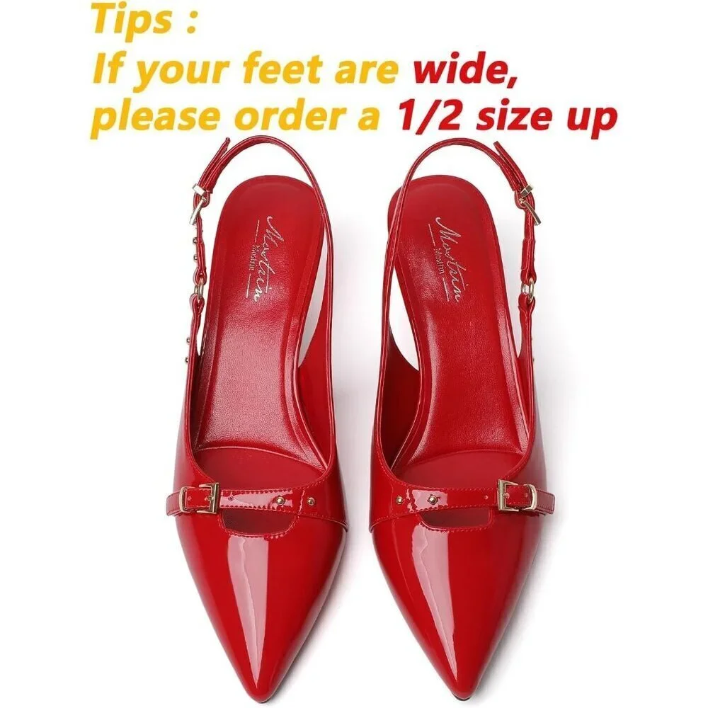 Women's Red 1 Pointed Closed Toe Slingback Kitten Heels Pumps Party Shoes
